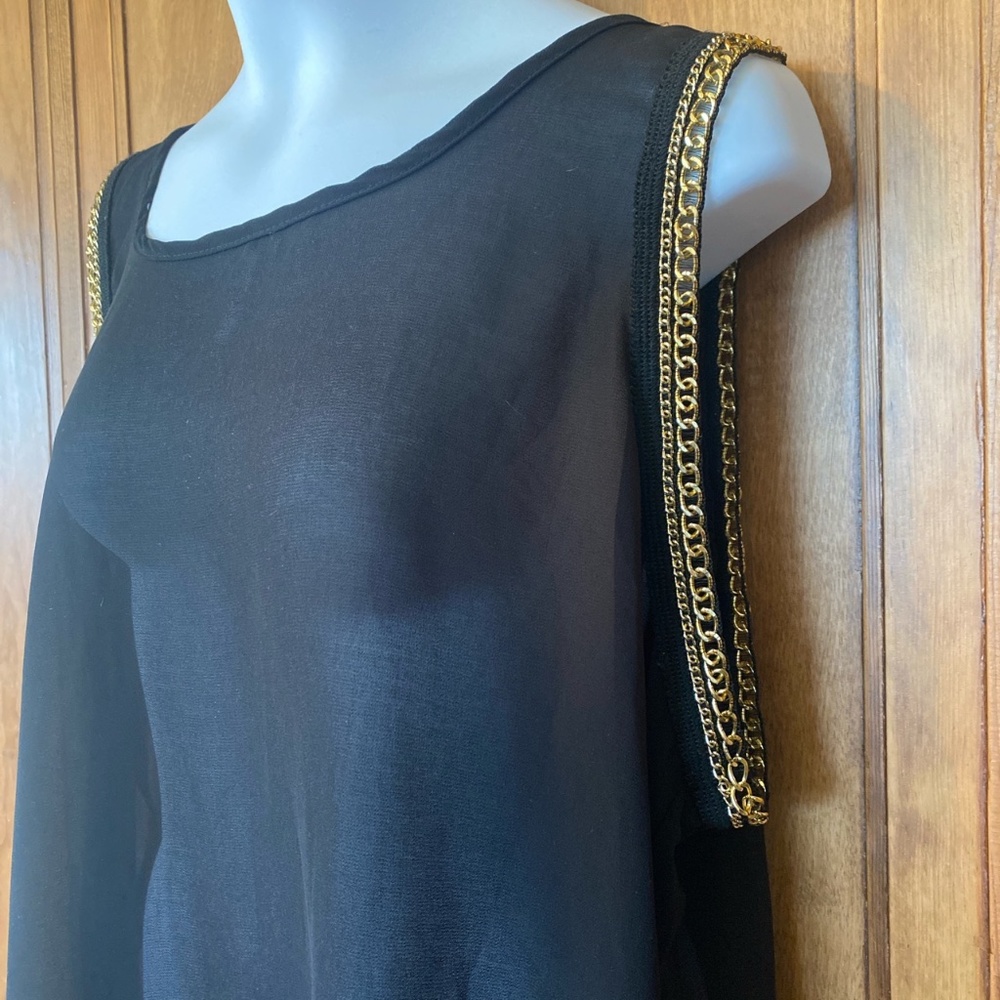 Gold chain detail tank top going out top size large black sheer